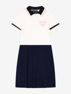 Girls Pleated Polo Dress in Ivory