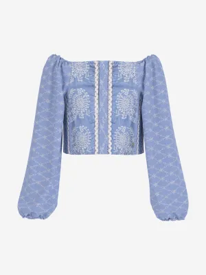 Girls Sangallo Oxford Blouse in Blue