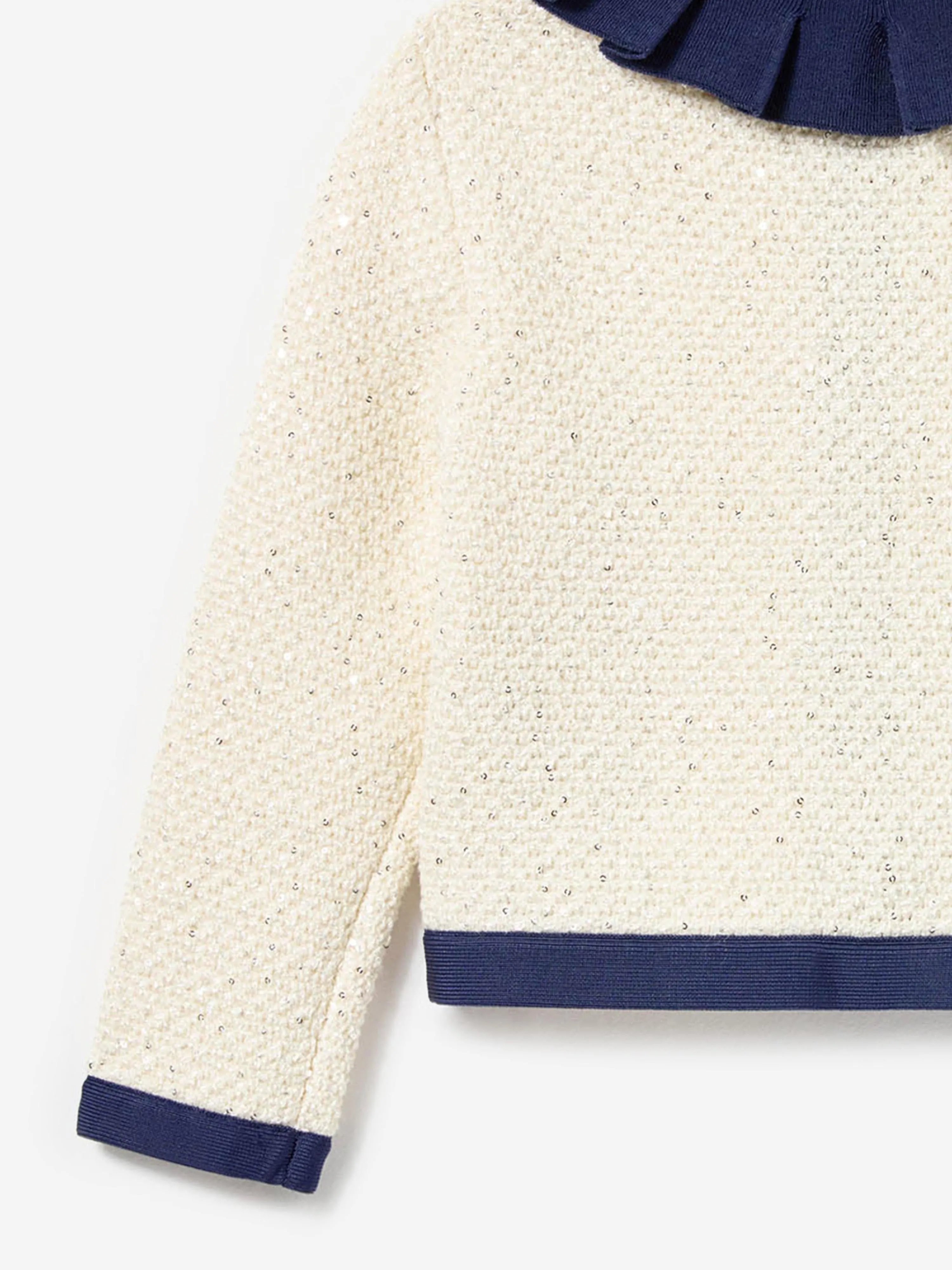 Girls Sequin Knit Cardigan in Ivory