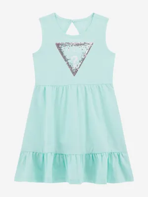 Girls Sleeveless Logo Dress in Green