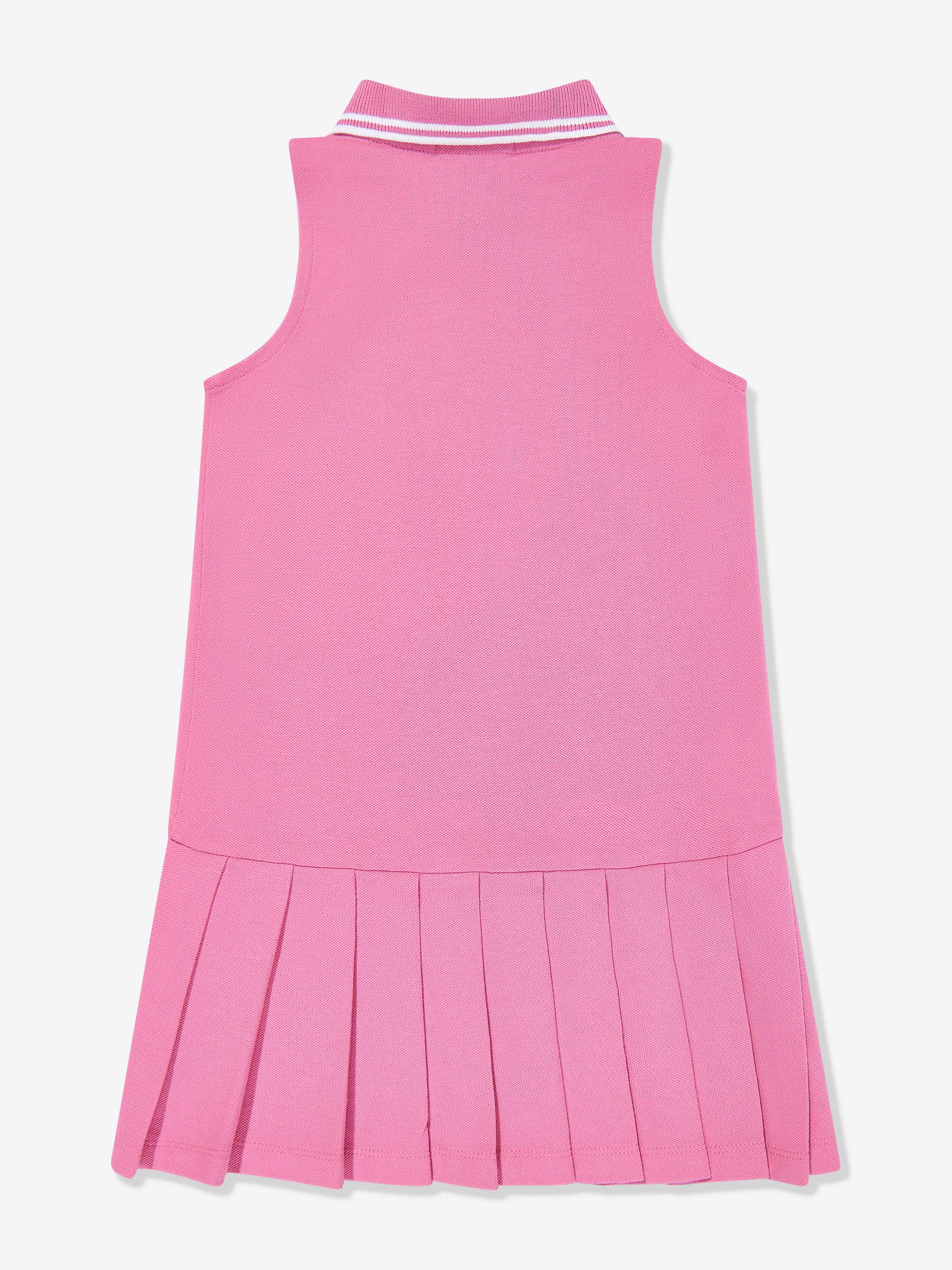 Girls Sleeveless Zip Pleated Dress in Pink