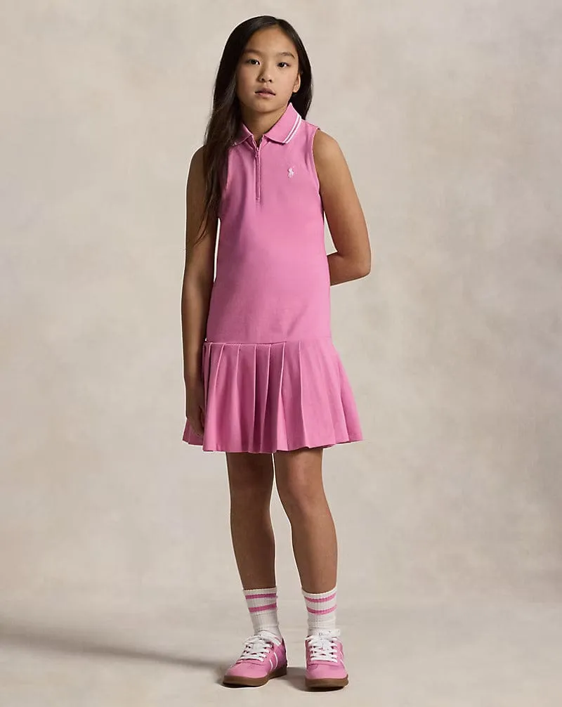 Girls Sleeveless Zip Pleated Dress in Pink