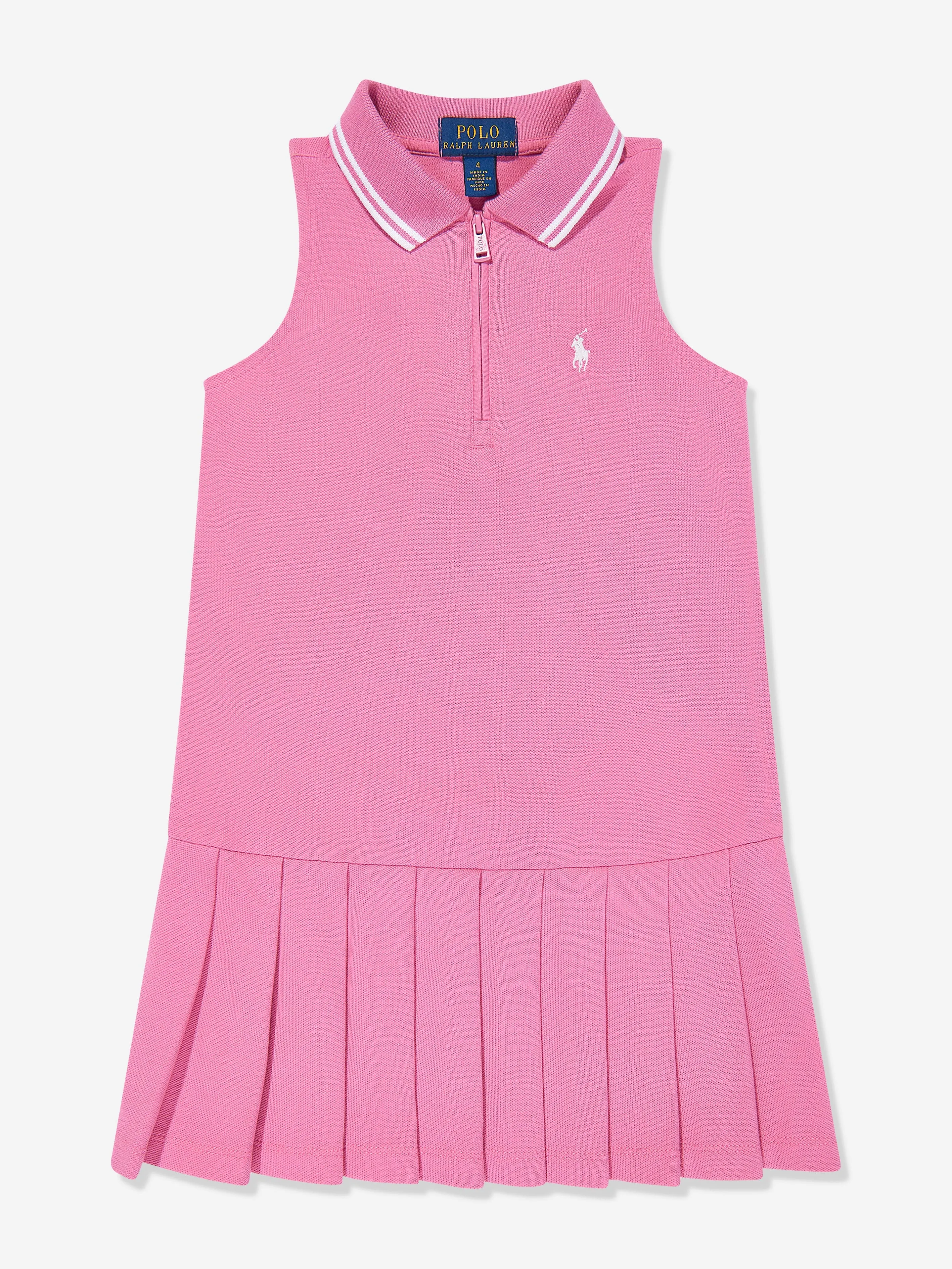 Girls Sleeveless Zip Pleated Dress in Pink