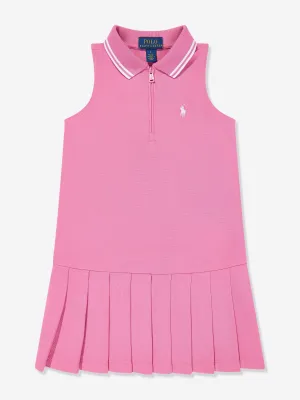 Girls Sleeveless Zip Pleated Dress in Pink