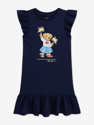 Girls Sparkler Polo Bear Jersey Dress in Navy