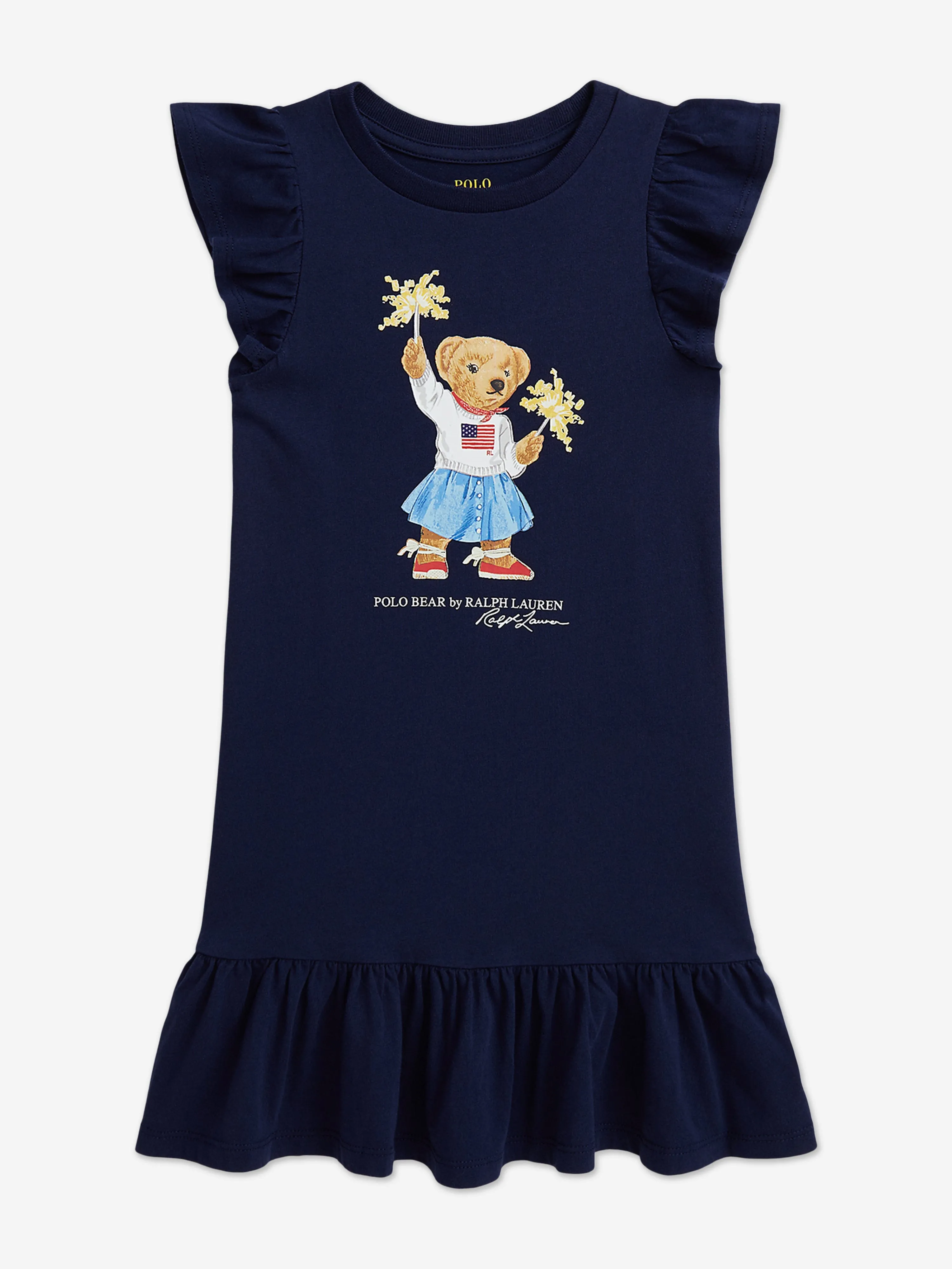 Girls Sparkler Polo Bear Jersey Dress in Navy
