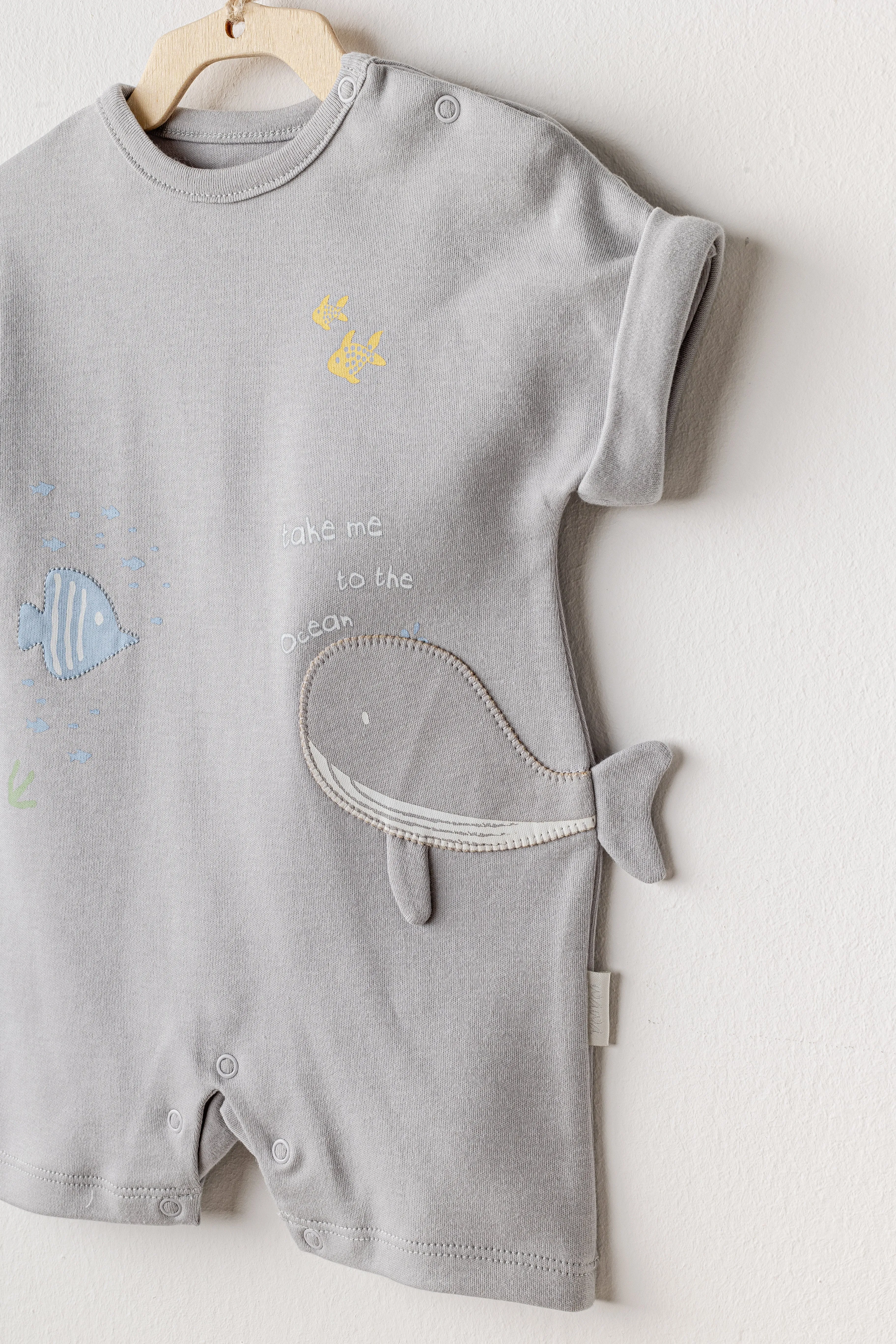 Grey Happy Ocean Whale Romper