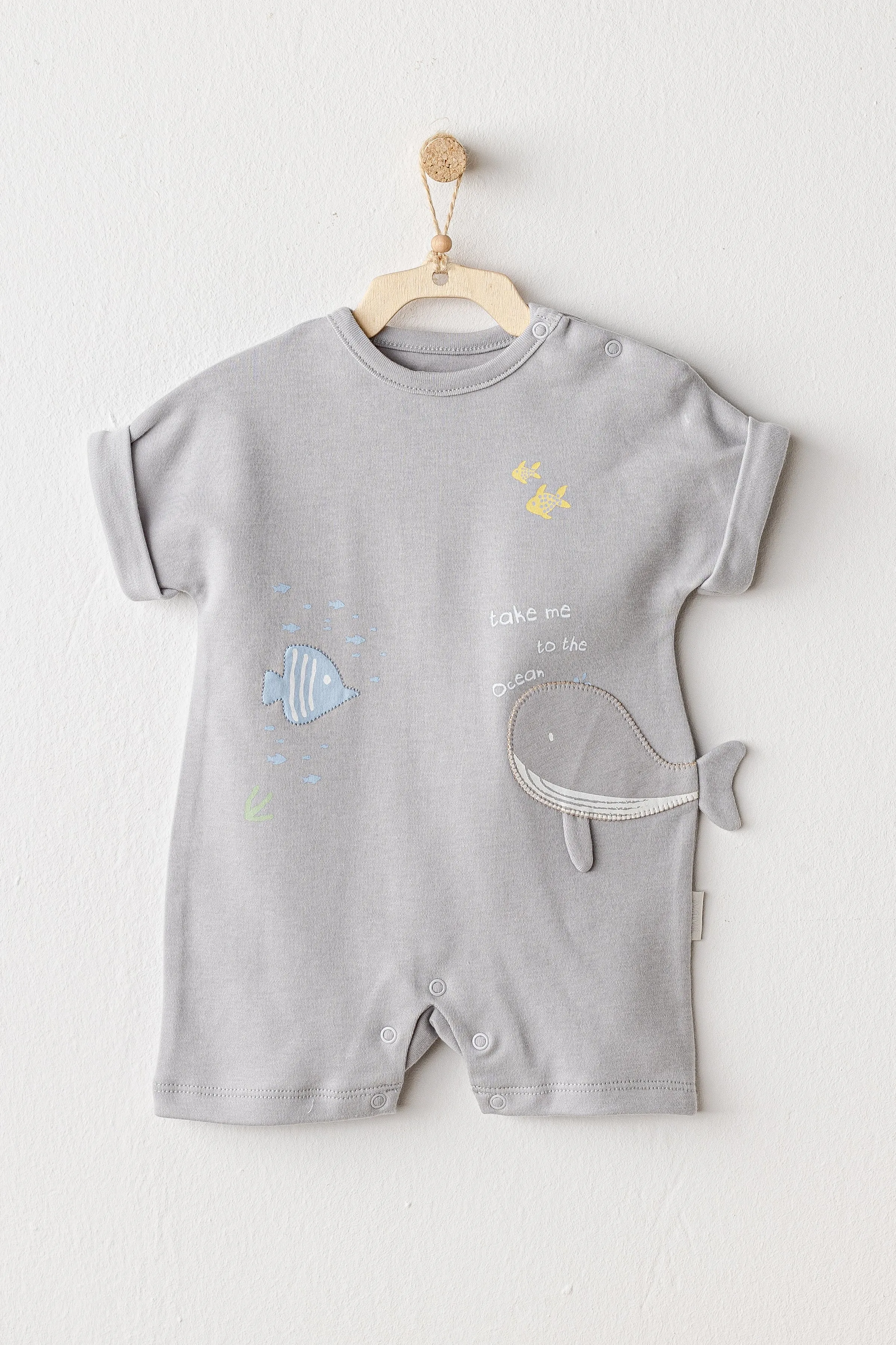 Grey Happy Ocean Whale Romper