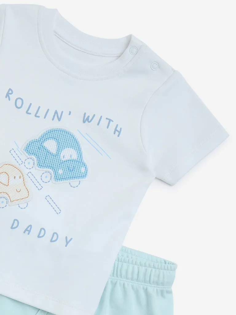HOP Baby Mint Text Design Cotton T-Shirt with Shorts Set