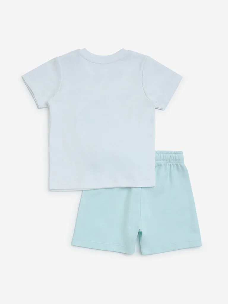 HOP Baby Mint Text Design Cotton T-Shirt with Shorts Set