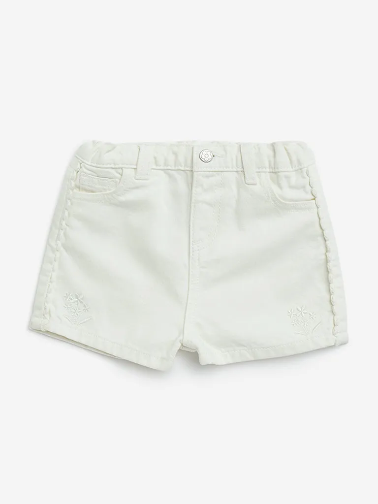 HOP Baby White High-Rise Denim Shorts