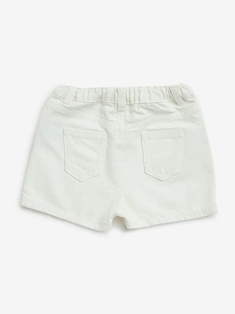 HOP Baby White High-Rise Denim Shorts