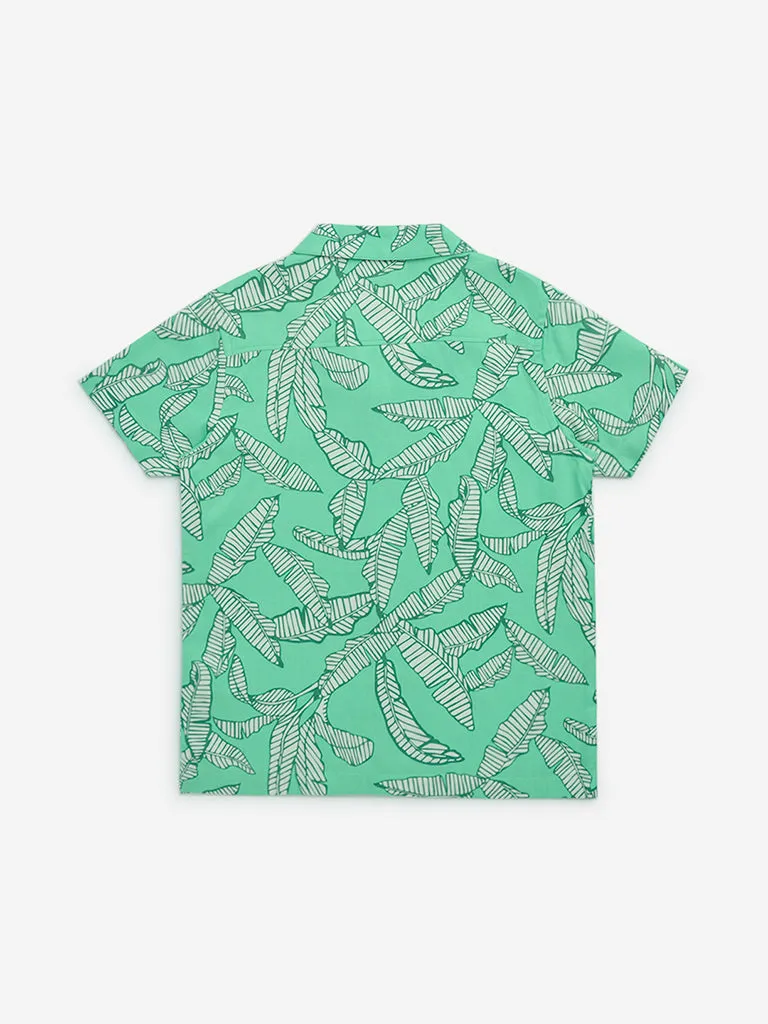 HOP Kids Green Leaf Printed Shirt