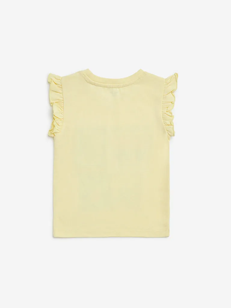 HOP Kids Light Yellow Printed Cotton T-Shirt