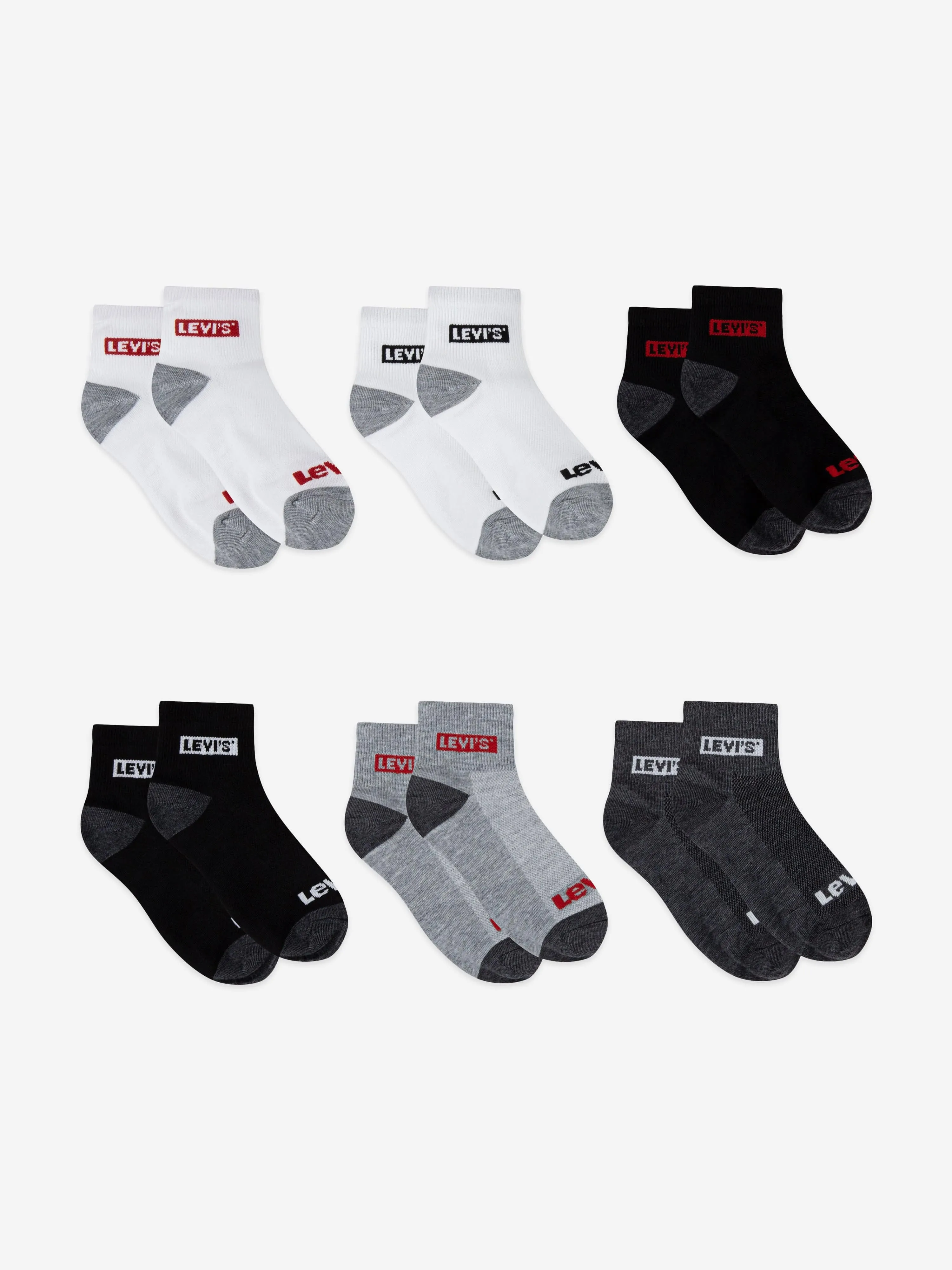 Kids Box Tab Mid Cut 6 Pack Socks Set in Grey