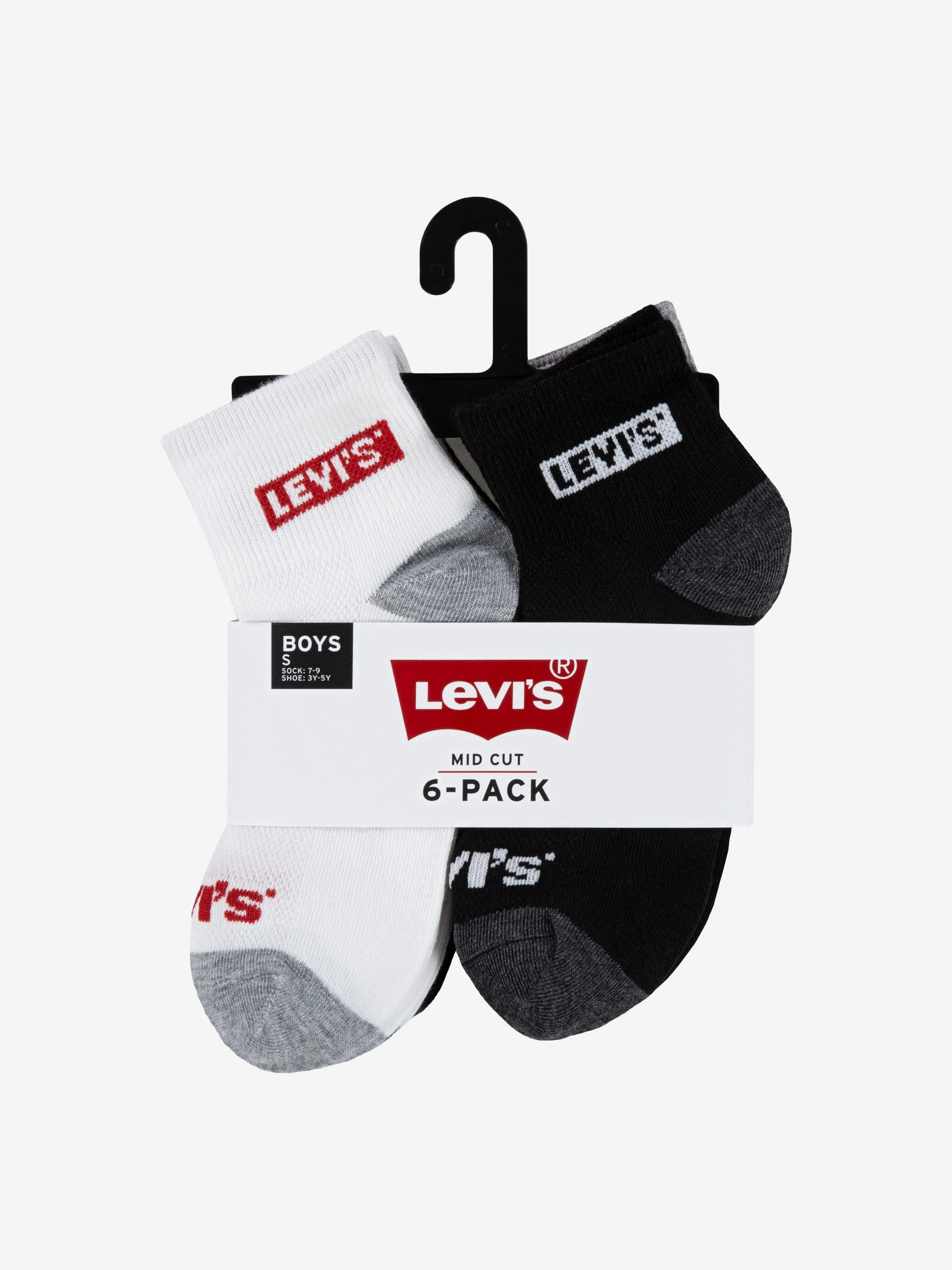 Kids Box Tab Mid Cut 6 Pack Socks Set in Grey