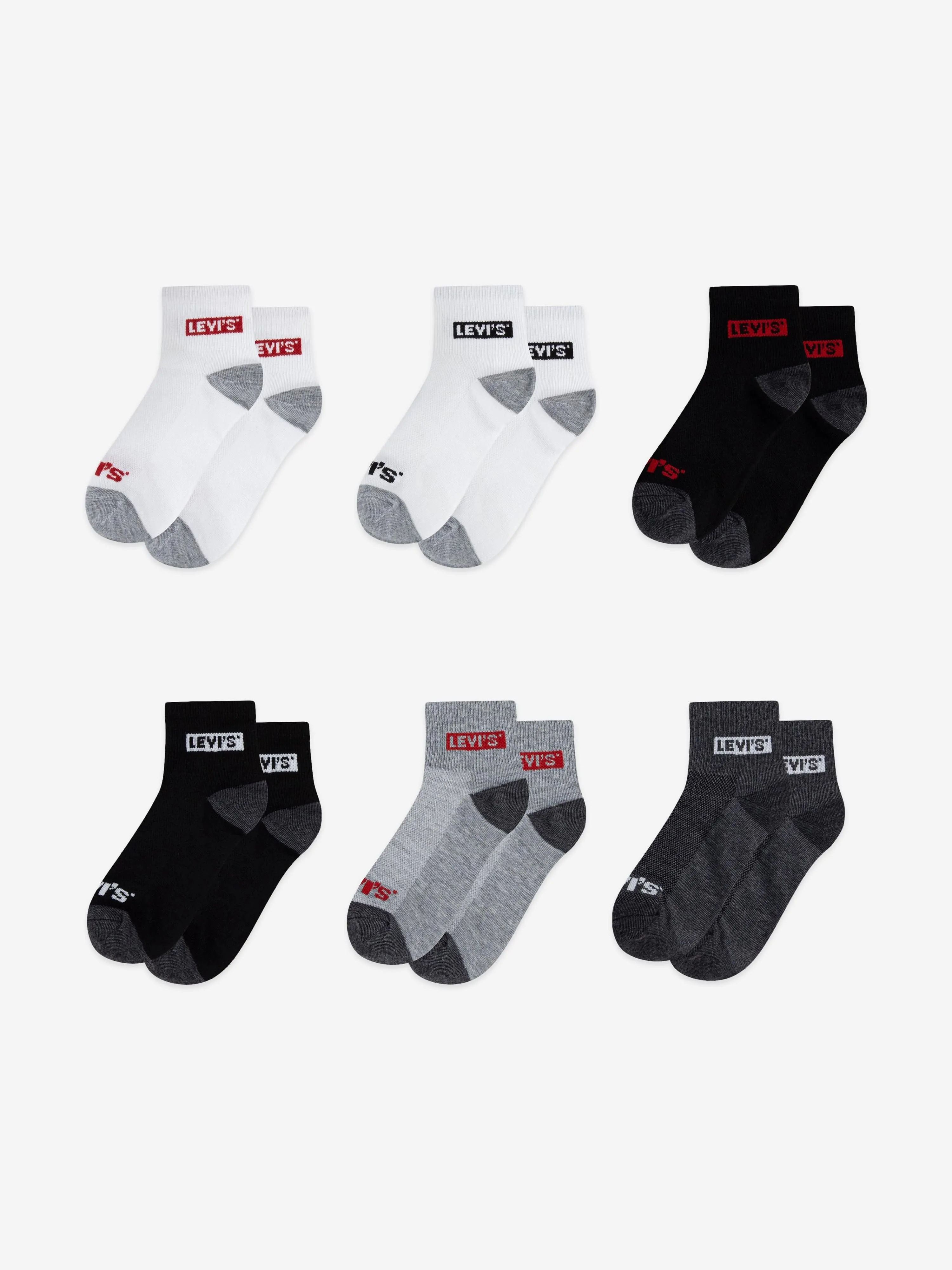 Kids Box Tab Mid Cut 6 Pack Socks Set in Grey