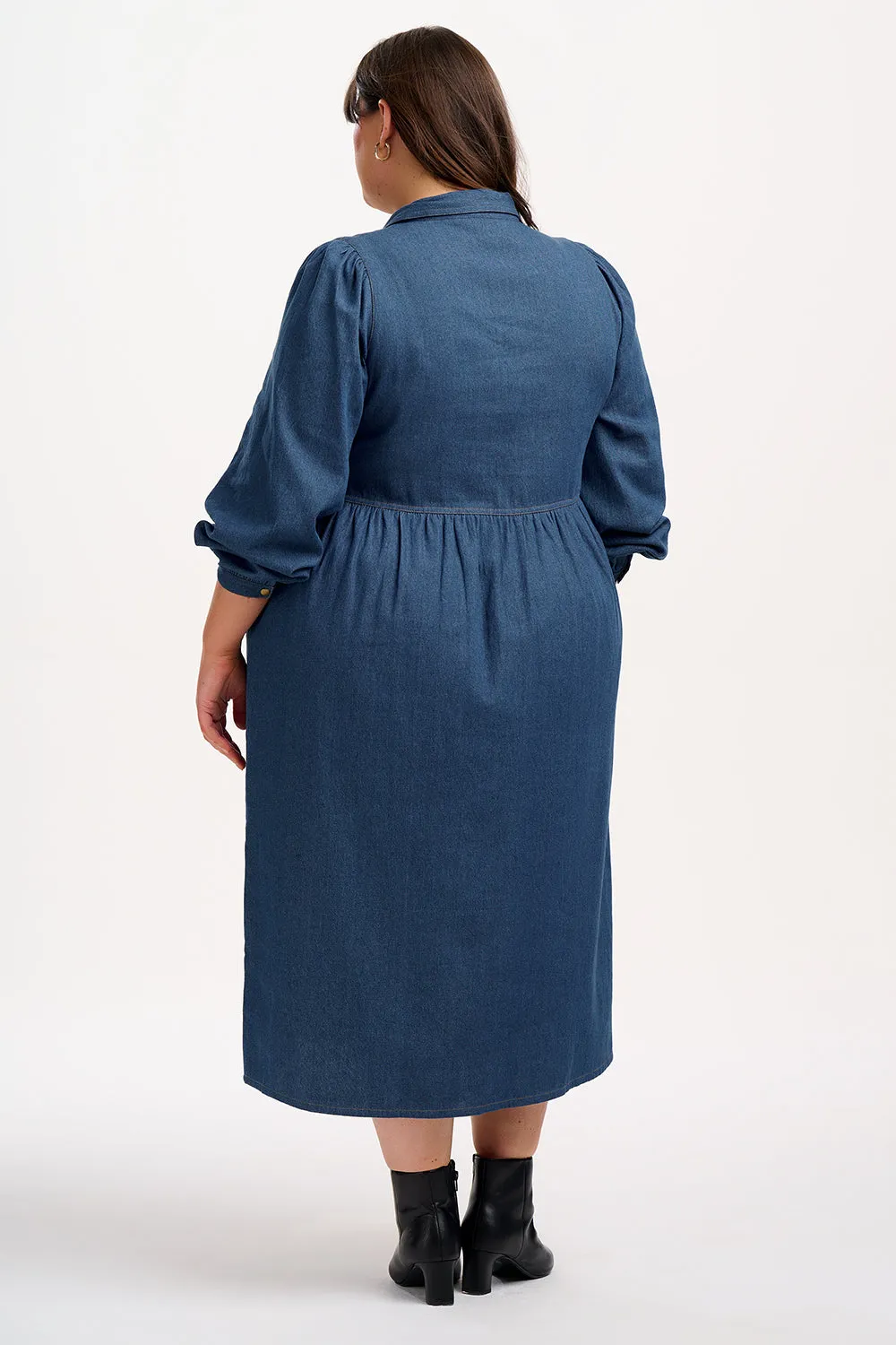 Kirsty Midi Smock Dress - Mid-Blue Denim