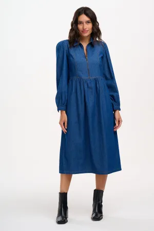 Kirsty Midi Smock Dress - Mid-Blue Denim