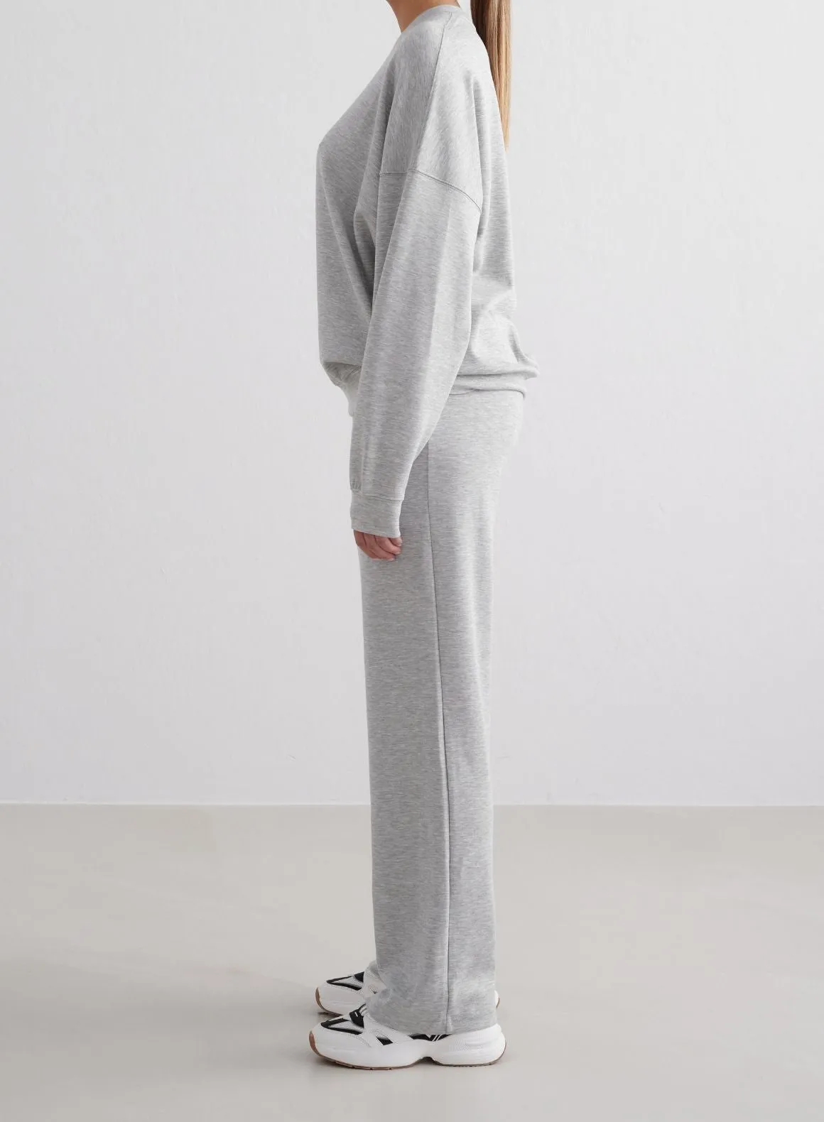 Light Grey Melange Comfy Modal Wide Pants