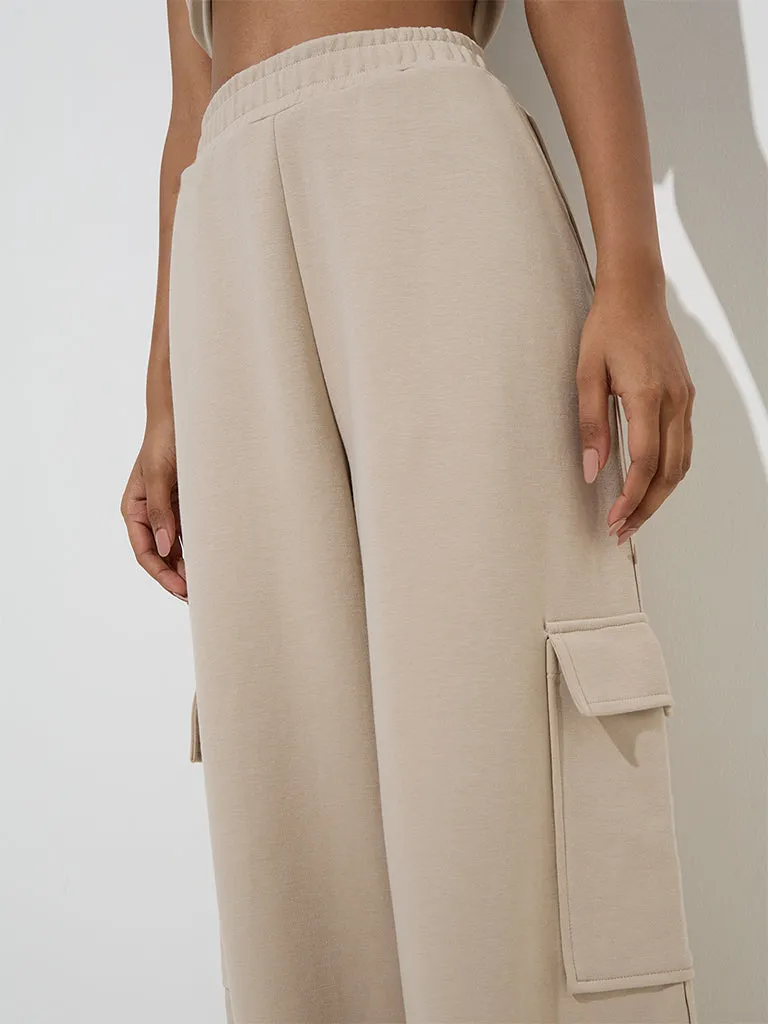 LOV Beige Cargo-Style High-Rise Cotton-Blend Pants