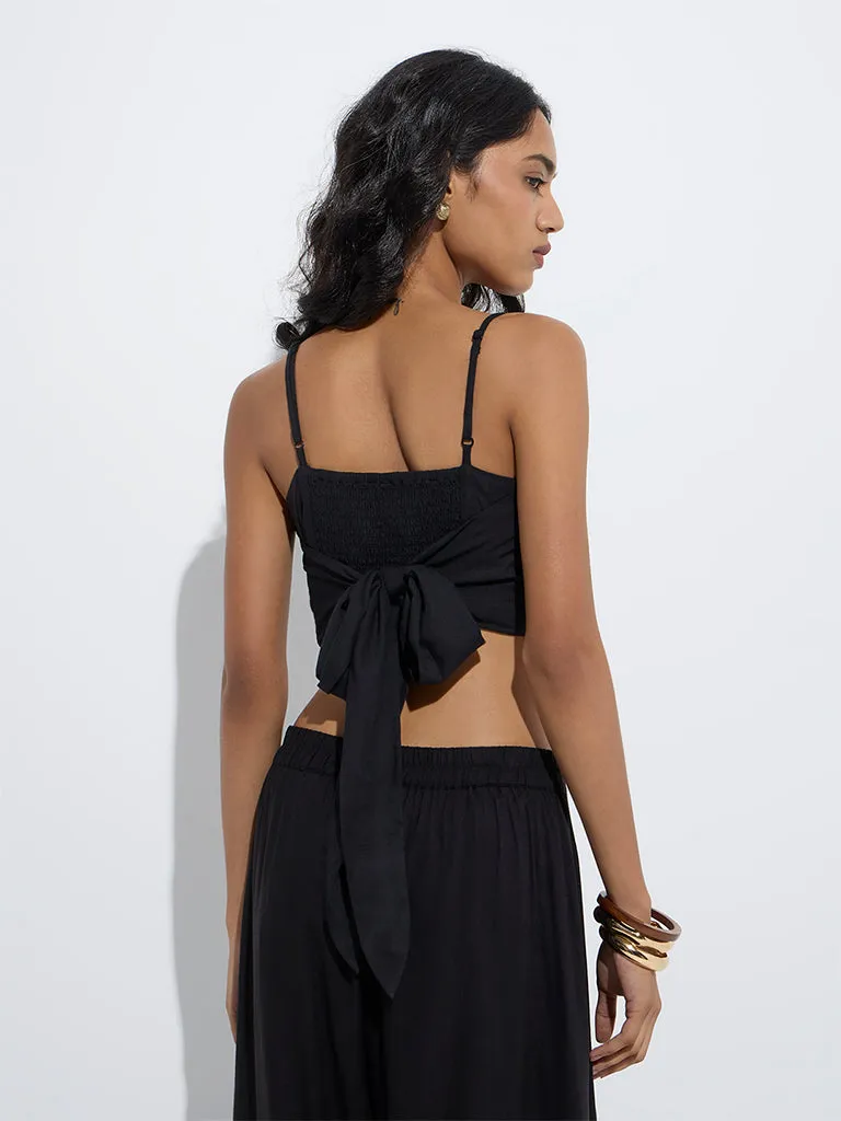 LOV Black Embroidered Crop Top