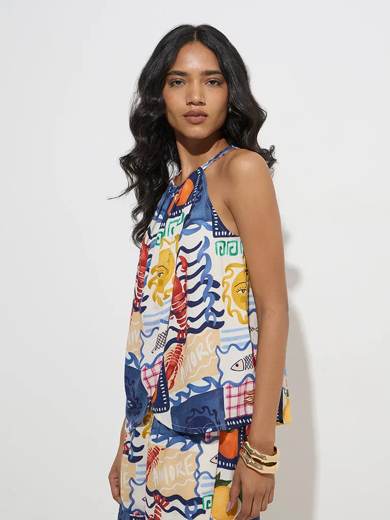 LOV Multicolour Abstract Design Cotton-Blend Top