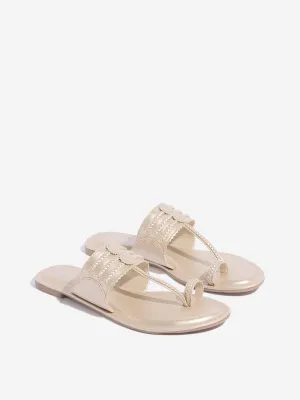 LUNA BLU Light Gold Kolhapuri Sandals