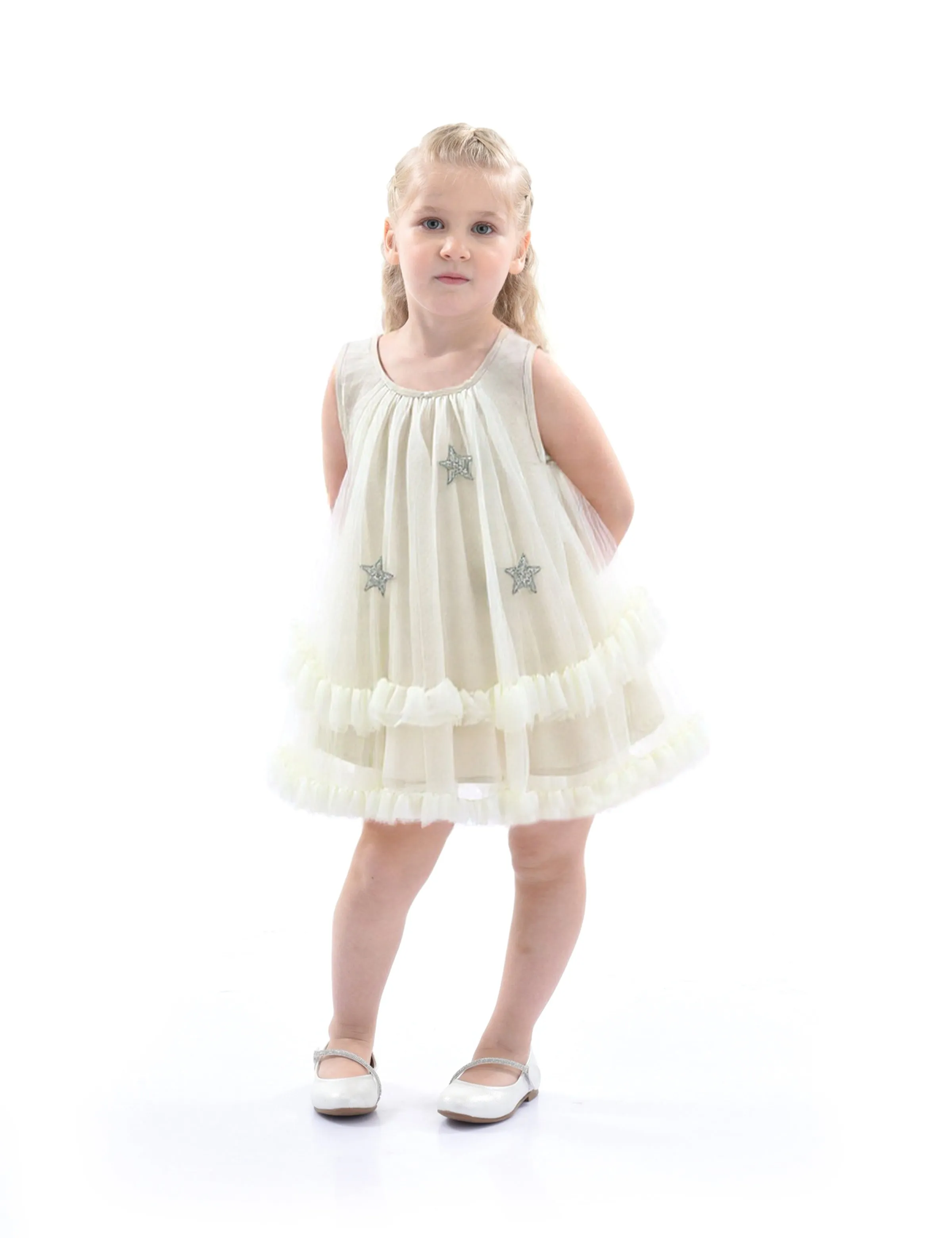 Mist Sleeveless Star Ruffle Dress