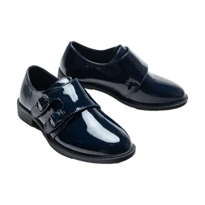 Navy Patent Buckle Loafers