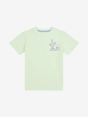 New Balance Girls Athletics Tennis Cartoon Graphic T-Shirt in Green
