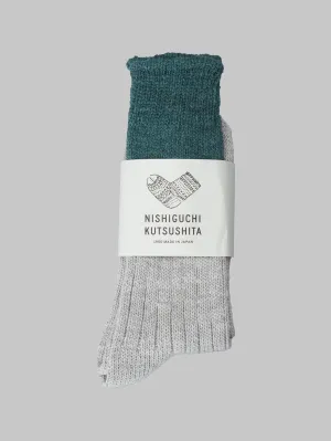 Nishiguchi Kutsushita Wool Cotton Slab Socks Jungle Green