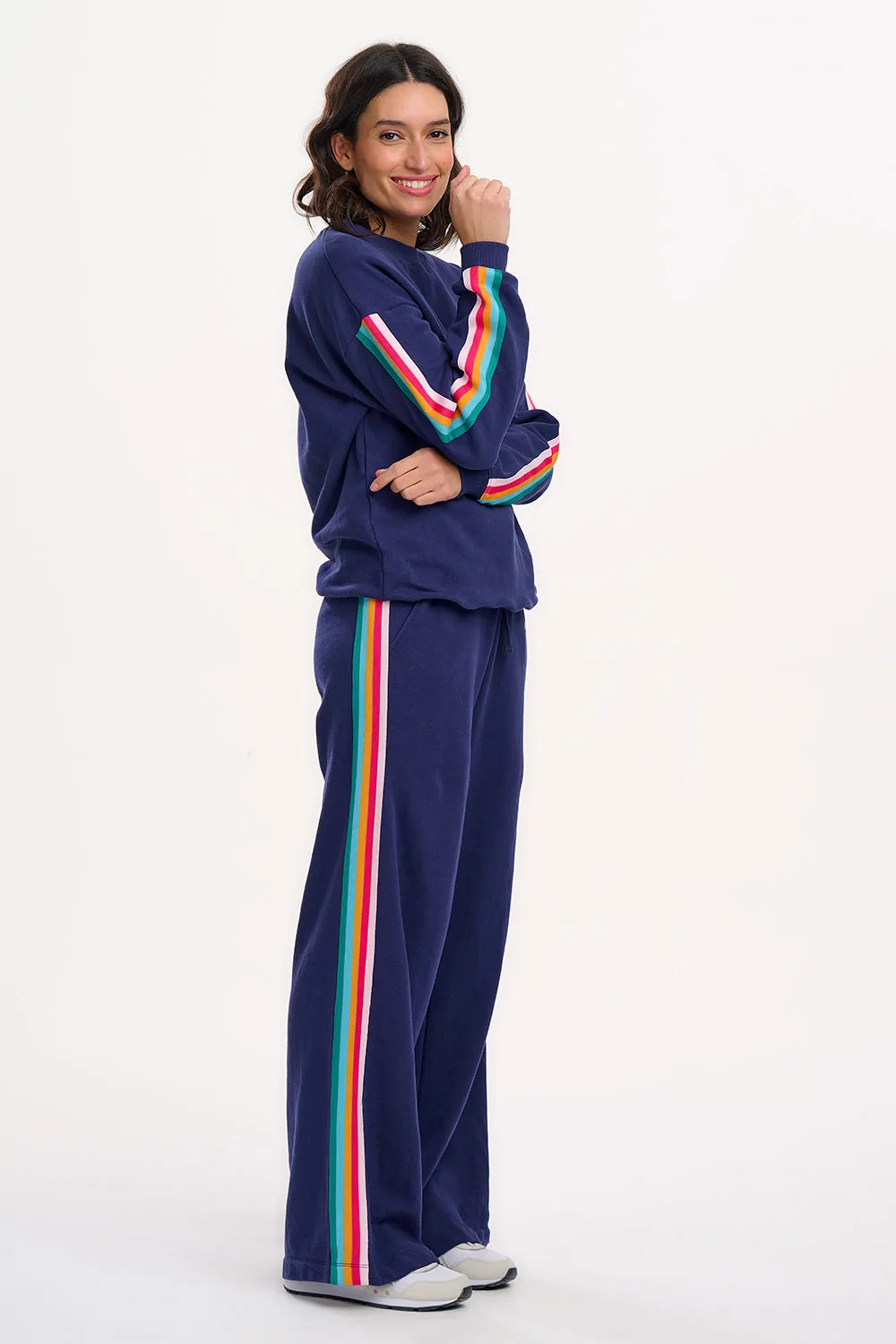 Noah Sweatshirt - Navy. Rainbow Trim