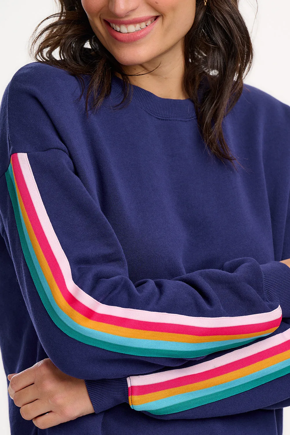 Noah Sweatshirt - Navy. Rainbow Trim