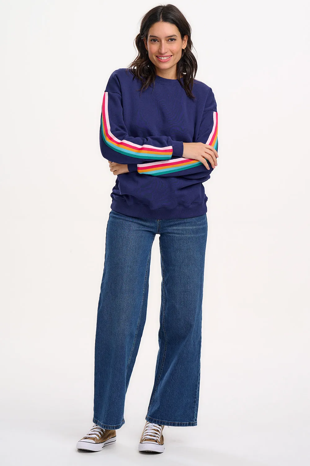 Noah Sweatshirt - Navy. Rainbow Trim