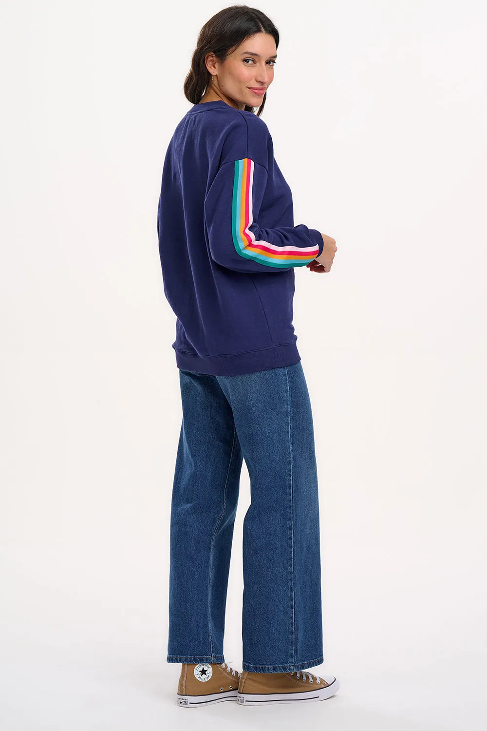 Noah Sweatshirt - Navy. Rainbow Trim