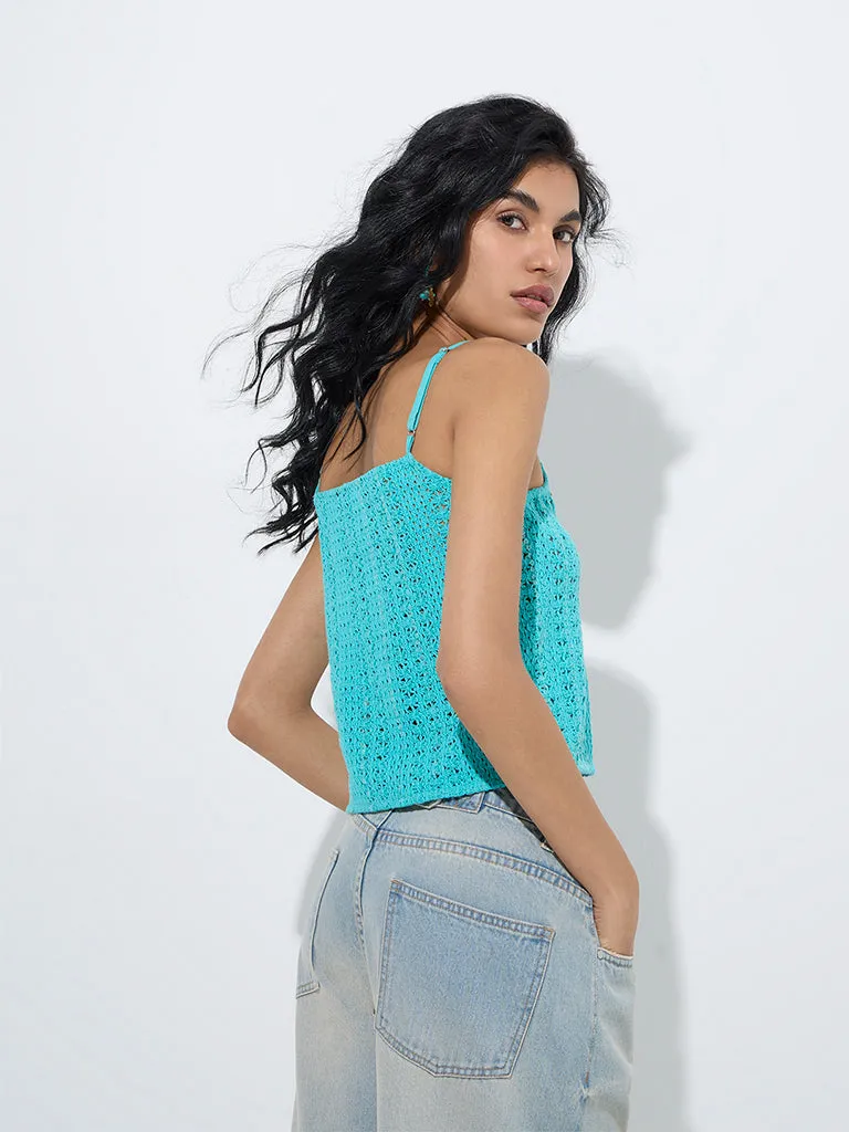 Nuon Aqua Crochet-Knitted Cotton Top