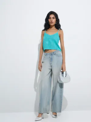 Nuon Aqua Crochet-Knitted Cotton Top