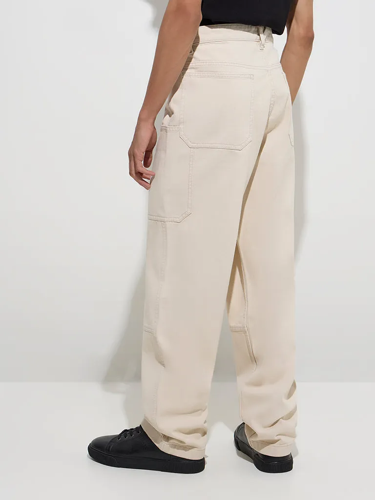 Nuon Beige Relaxed-Fit Mid-Rise Jeans