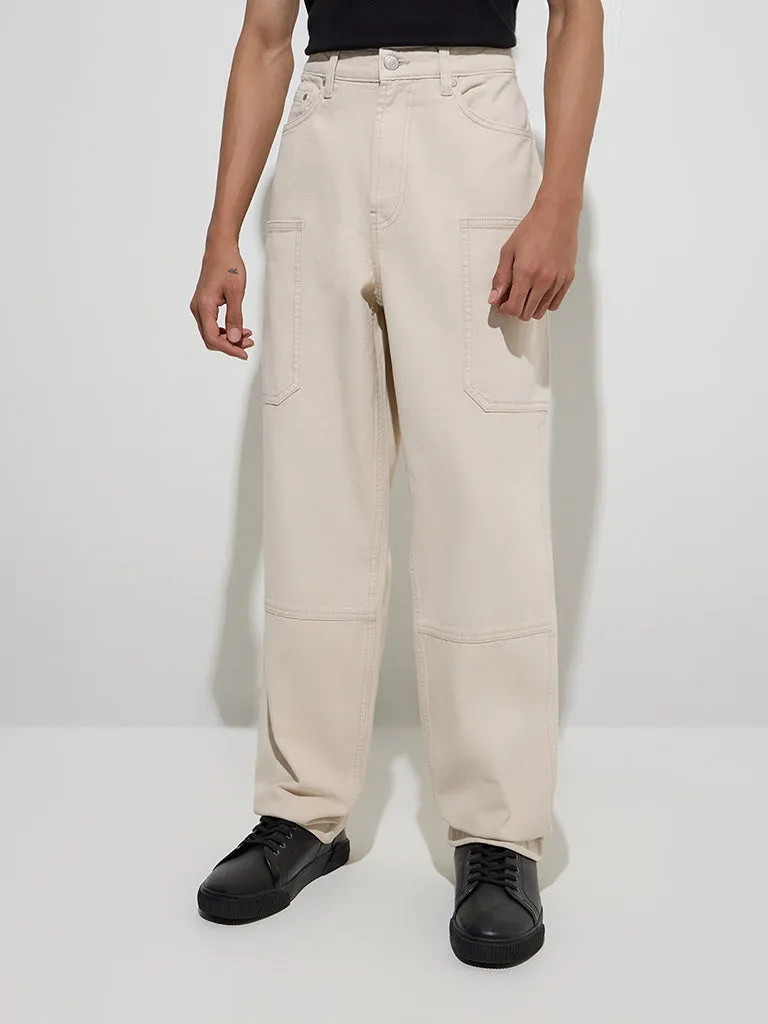 Nuon Beige Relaxed-Fit Mid-Rise Jeans