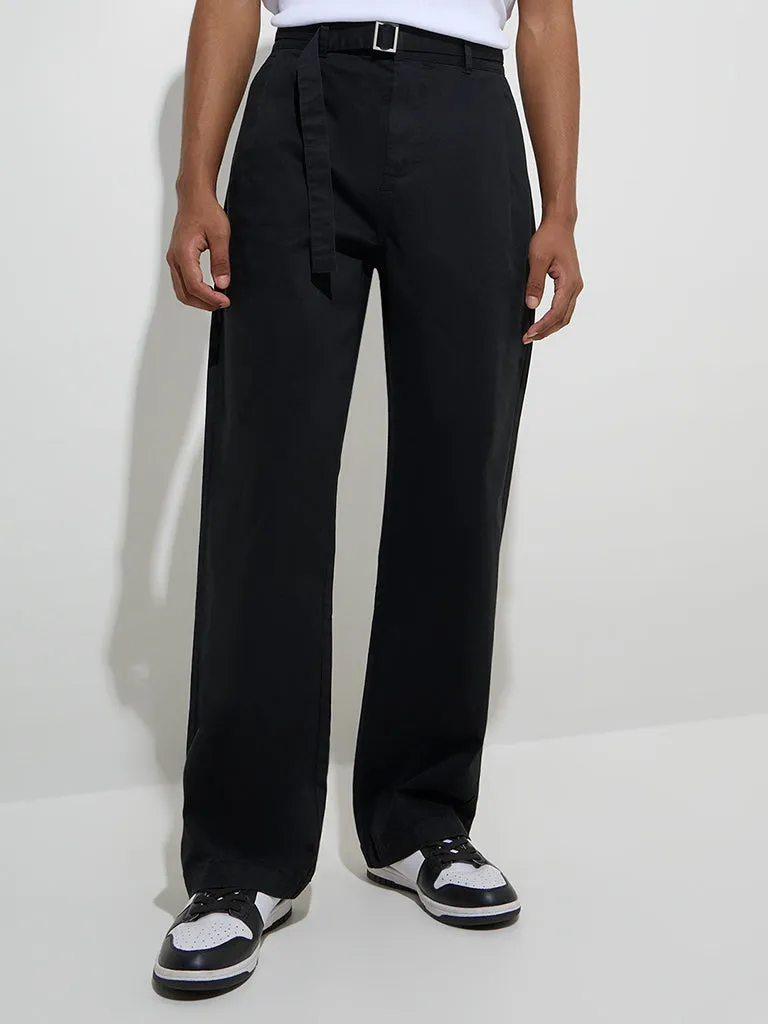 Nuon Black Relaxed-Fit Cotton-Blend Chinos with Belt