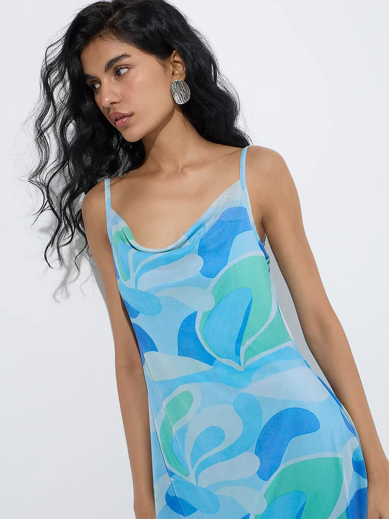 Nuon Blue Abstract Pattern A-Line Dress