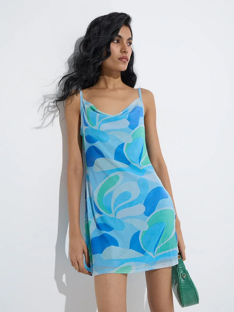 Nuon Blue Abstract Pattern A-Line Dress