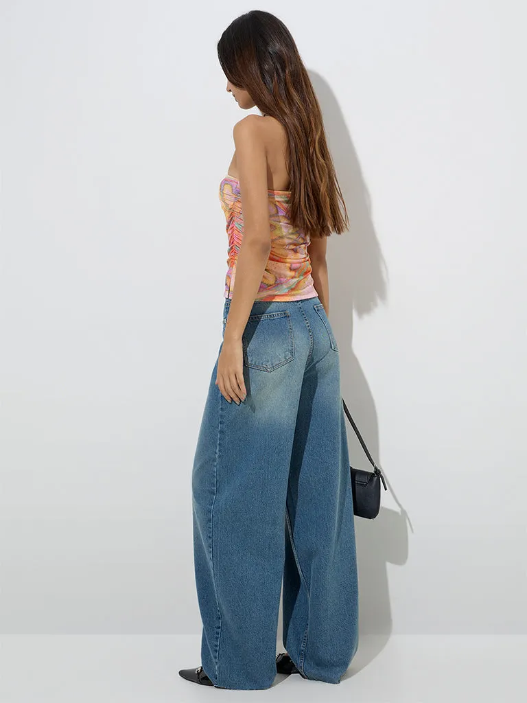 Nuon Blue Faded Relaxed-Fit High-Rise Jeans