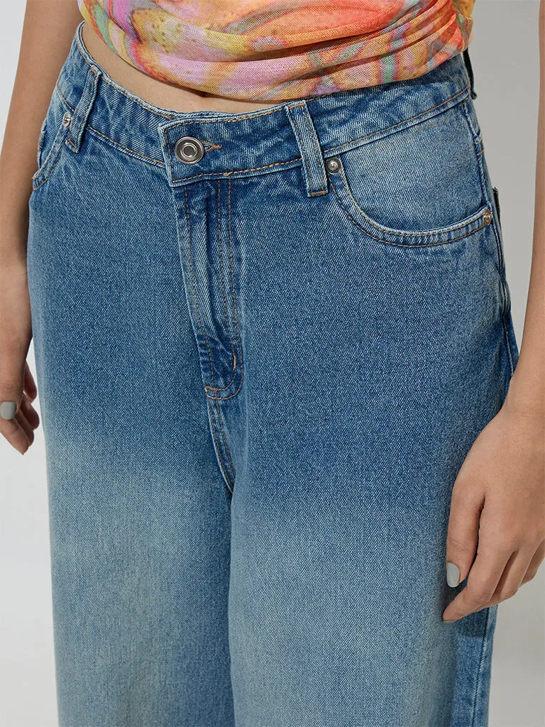 Nuon Blue Faded Relaxed-Fit High-Rise Jeans