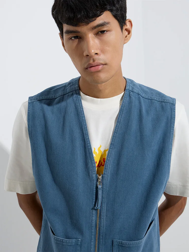 Nuon Blue Relaxed-Fit Denim Vest Jacket