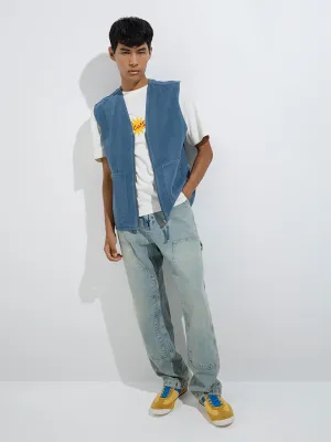 Nuon Blue Relaxed-Fit Denim Vest Jacket