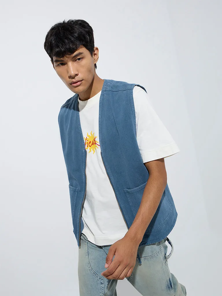 Nuon Blue Relaxed-Fit Denim Vest Jacket
