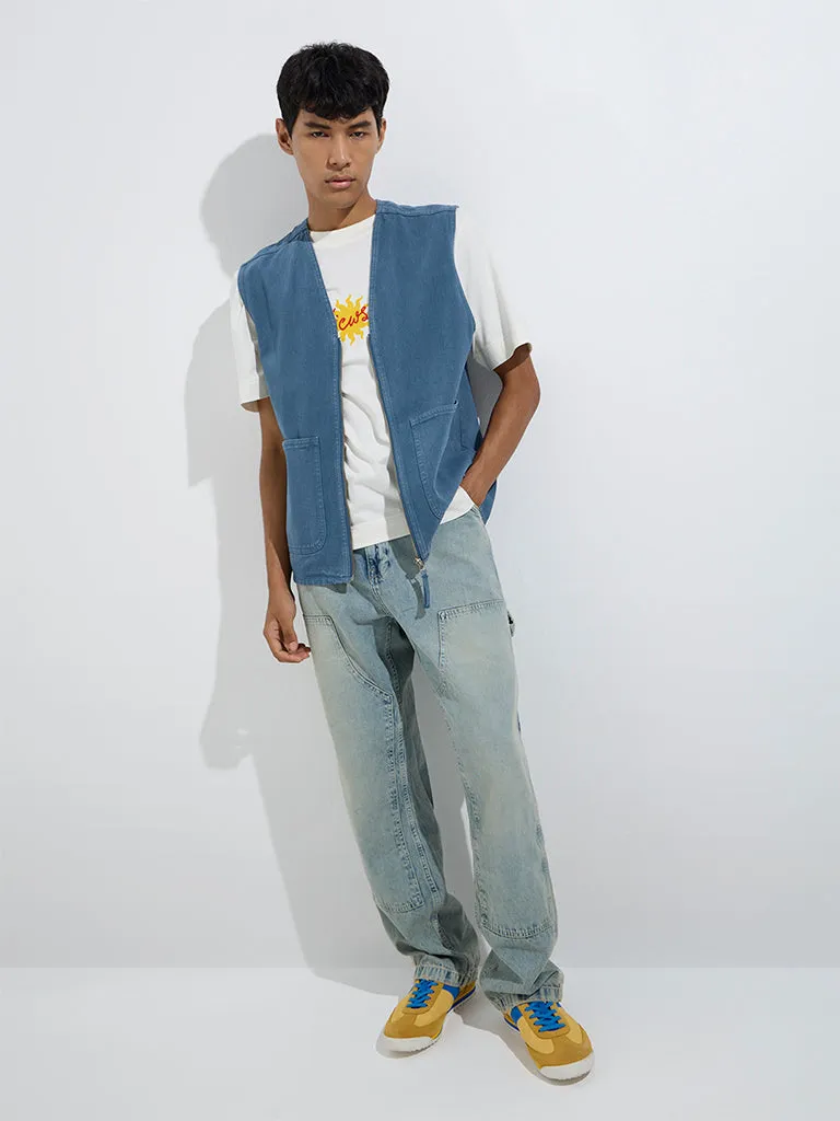 Nuon Blue Relaxed-Fit Denim Vest Jacket