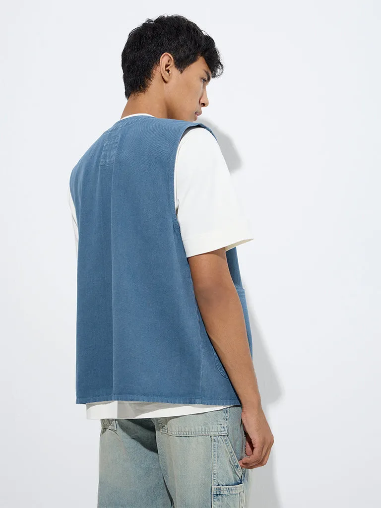 Nuon Blue Relaxed-Fit Denim Vest Jacket